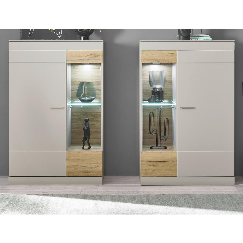 Thumbnail - Furn.Design Schrank-Set, Grau, Eiche, Metall, Nachbildung,Eiche, Uni, 8 Fächer, 190x170x35 cm, FSC 100%, Wohnzimmer, Woh...