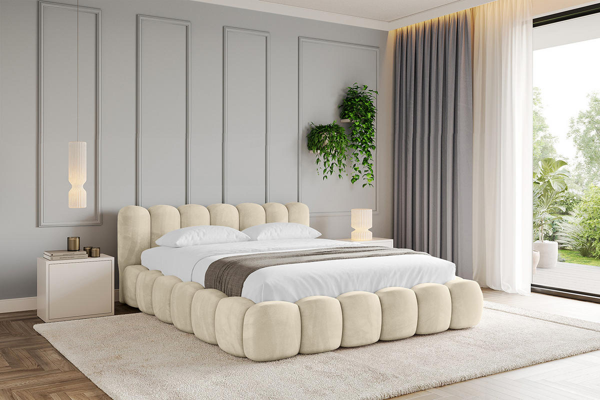 POLSTERBETT mit Bettkasten und Lattenrost, Boxbett ohne Matratze - SENA-v1 120x200 Beige - Beige, Holzwerkstoff/Textil (120/200cm) - ALTDECOR