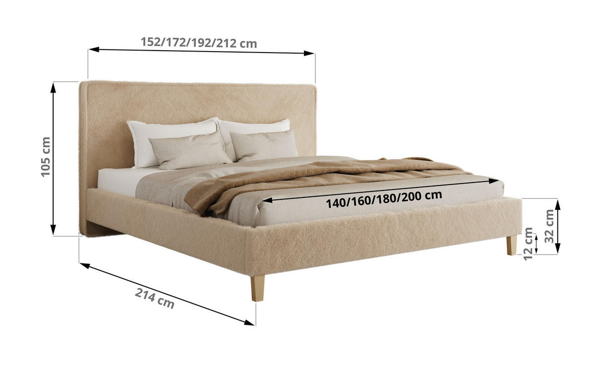 ČALÚNENÁ POSTEĽ LUMARO CLASSIC 160/200 - Béžová Plyš - bez matraca - jadrový buk/béžová, drevo/textil (160/200cm) - MKS