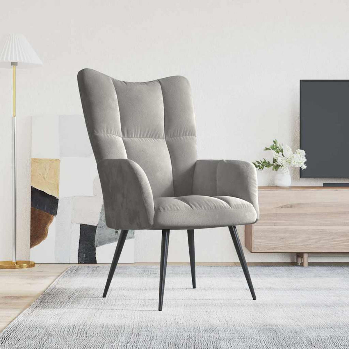 SESSEL mit Holzbeine 61/70/96,5 cm aus Samt Hellgrau - Hellgrau/Braun, Holz/Textil (61/96.5/70cm) - vidaXL