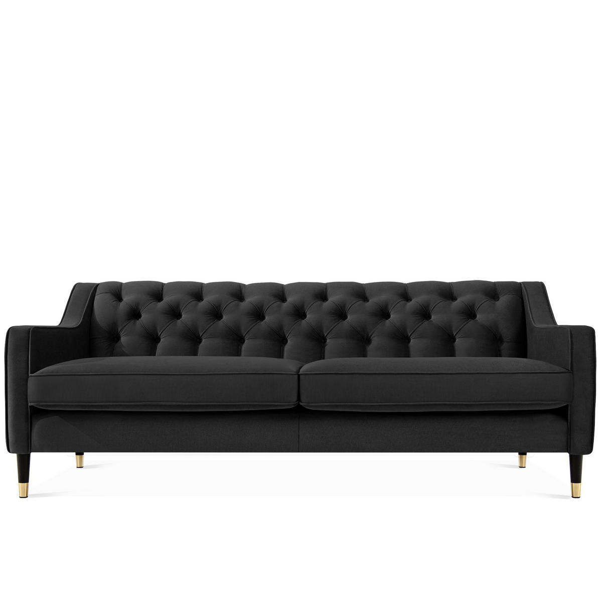 3-SITZER-SOFA NOMUS Velours, gesteppt, Schwarz - Wengefarben/Schwarz, Holz/Holzwerkstoff (192/78/80cm) - KONSIMO®