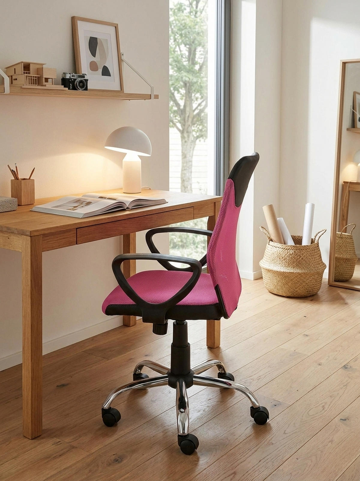 JUGENDDREHSTUHL Nylon Ergonomisch Höhenverstellbar DAVOS, Rosa 60x60x101 cm - Silberfarben/Schwarz, Textil/Metall (60/101/60cm) - KADIMA DESIGN