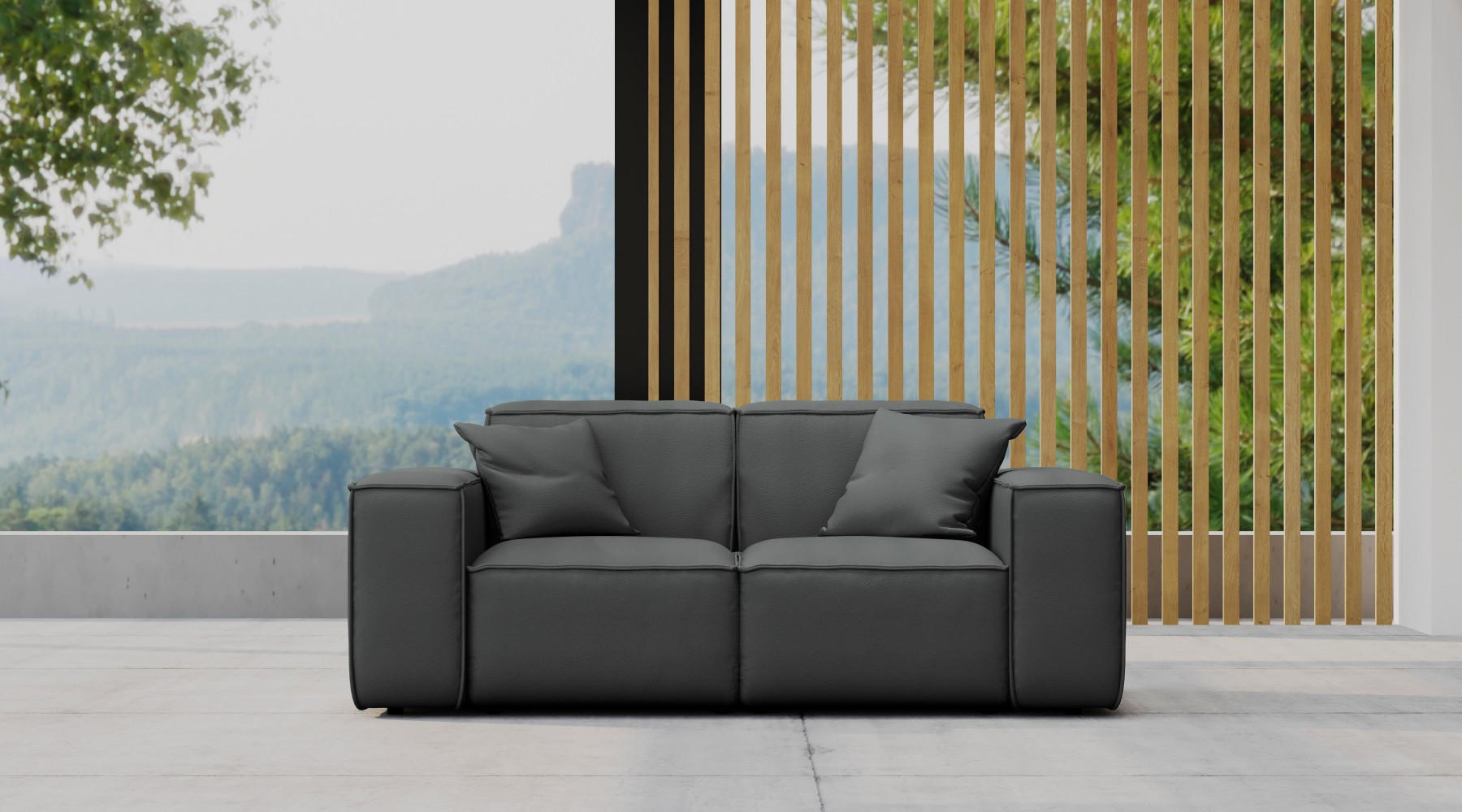 GARTENSOFA Gartenmöbel MALIBU 2 Sitzer Stoff Odyssey Anthrazit - Anthrazit, Holz (186/73/88cm) - Kaiser Möbel