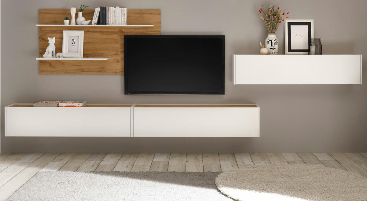 WOHNWAND 4-teilig weiß, Eiche Wotan 400 cm - Eiche Wotan/Weiß, Holz/Holzwerkstoff (400/180/30cm) - Furn.Design