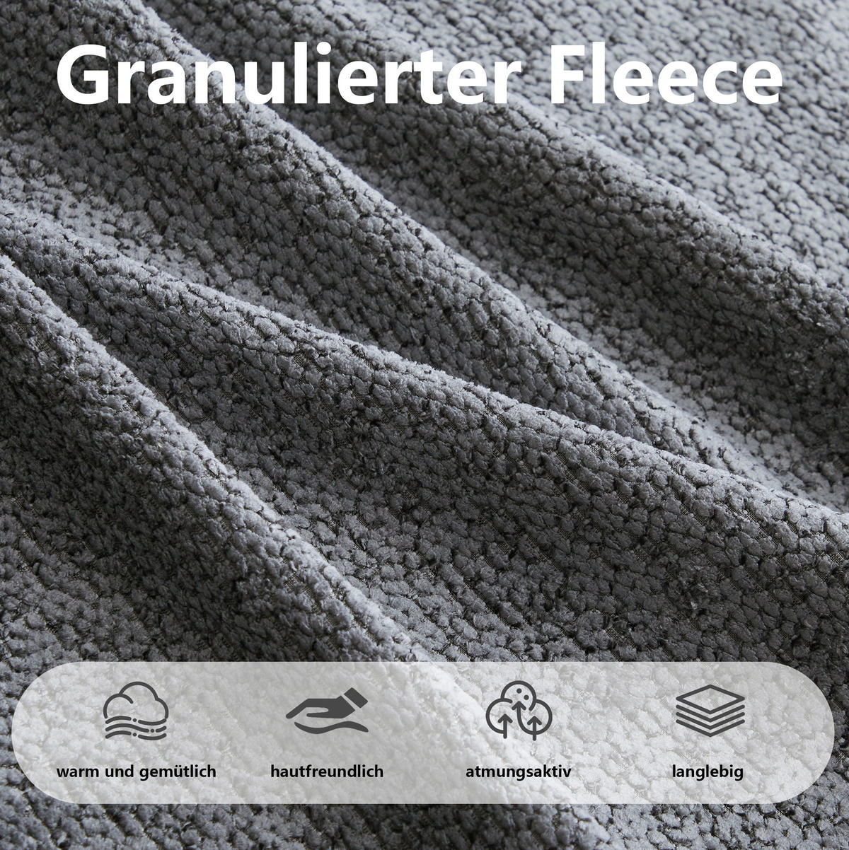SOFA 210/165/79 cm in Grau aus granuliertem Fleece mit Ottoman - Grau, Textil (165/79/210cm) - Flora Grace