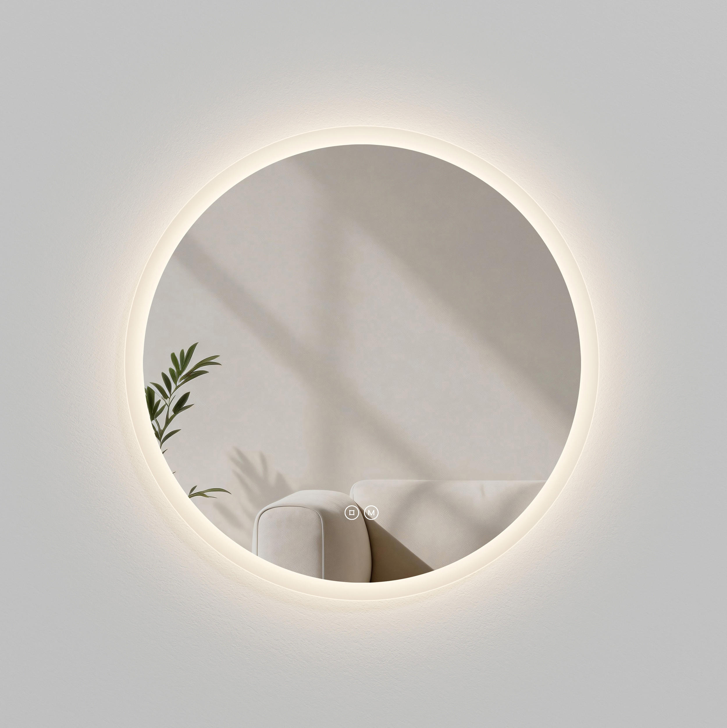 KOUPELNOVÉ ZRCADLO s osvětlením, 3 nastavitelné barvy světla, nezamlžující se, Ø 70 cm - průhledná, sklo (70/70/3.5cm) - EMKE