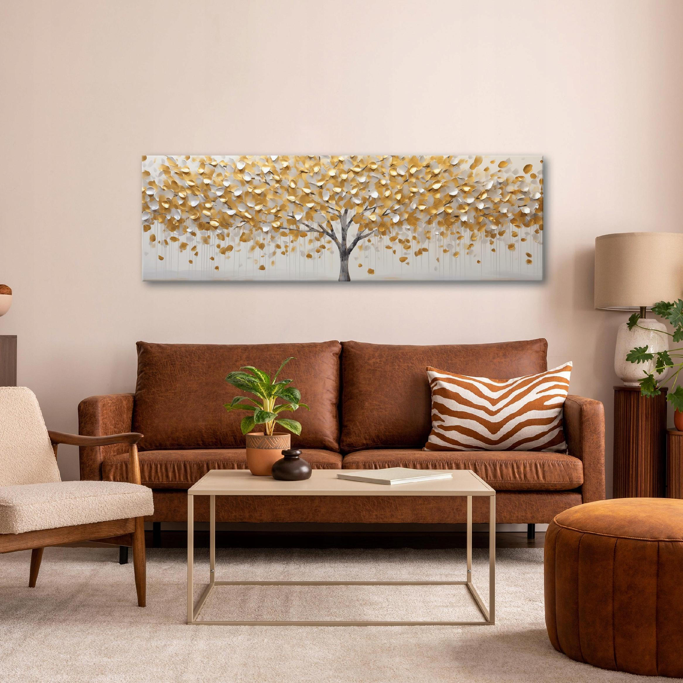 BILDER Abstrakt Baum Gold Modern Wohnzimmer 145x45 - Multicolor, Holzwerkstoff (145/45cm) - Wallarena