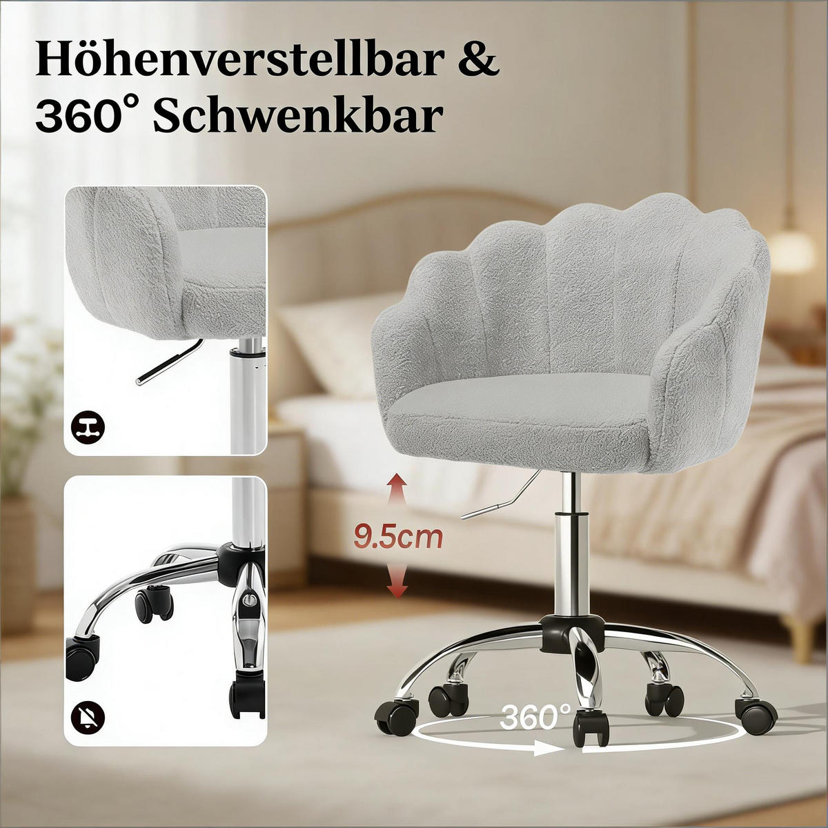 BÜROSTUHL Hellgrau 37,50/55,00/81,50 cm - Hellgrau, Metall (37.5/81.5/55cm) - PANGIVO