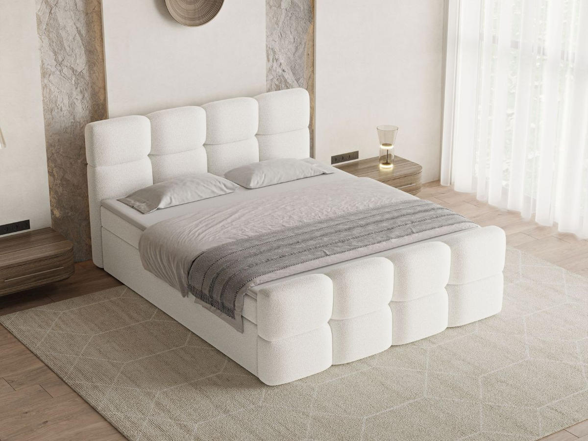 BOXBETT Rivon 160x200 Bouclé-Stoff Creme - Creme, Holz/Textil (160/200cm) - Graingold