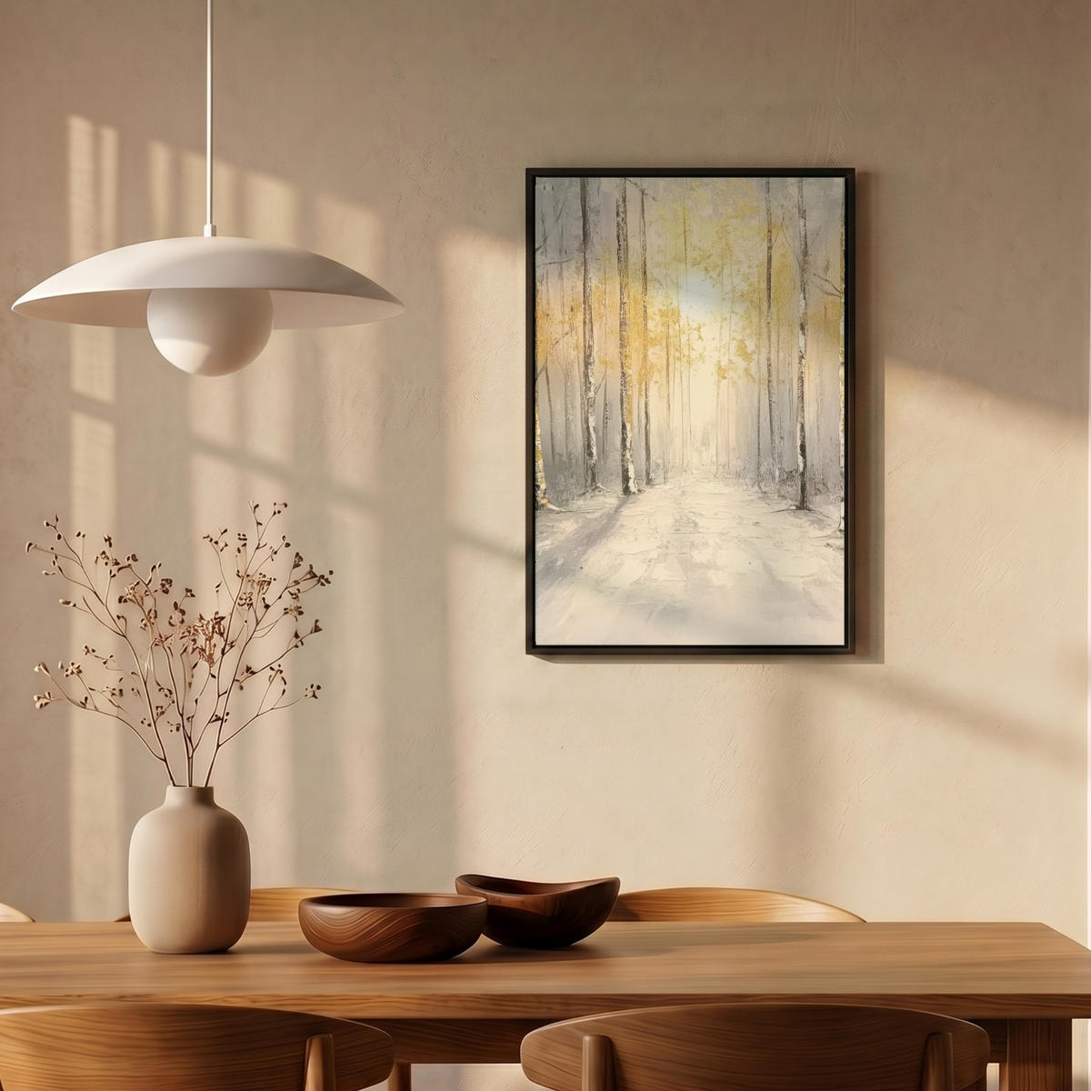 LEINWAND Bilder mit Rahmen - Winter - Abstrakt - Schnee - Natur - Sonne - 40x60 - Grau, Textil (40/60cm) - MuchoWow