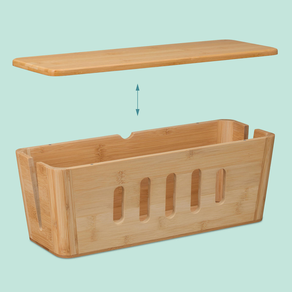 KABELBOX Natur Bambus für 2 Steckdosenleisten - Hellbraun, Holz/Textil (16/44/16.5cm) - Relaxdays