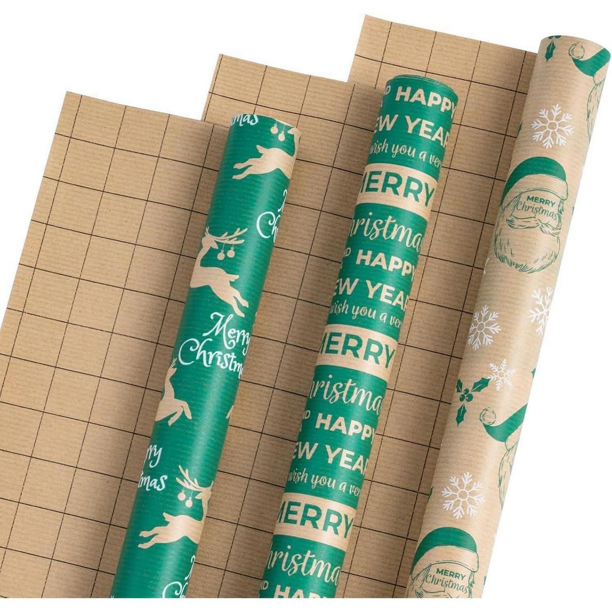 GESCHENKPAPIER 3 Rollen Set Kraftpapier Weihnachten - Multicolor, Papier (43.2/1/300cm)
