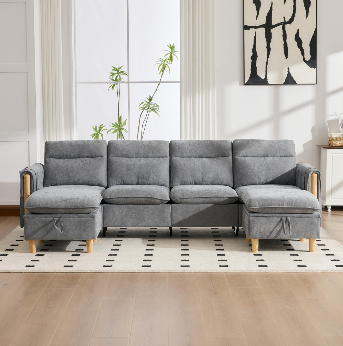 SOFA mit Stauraum 261 x 77 x 86 cm Hellgrau - Hellgrau, Holz (77/86/261cm) - Meubliv