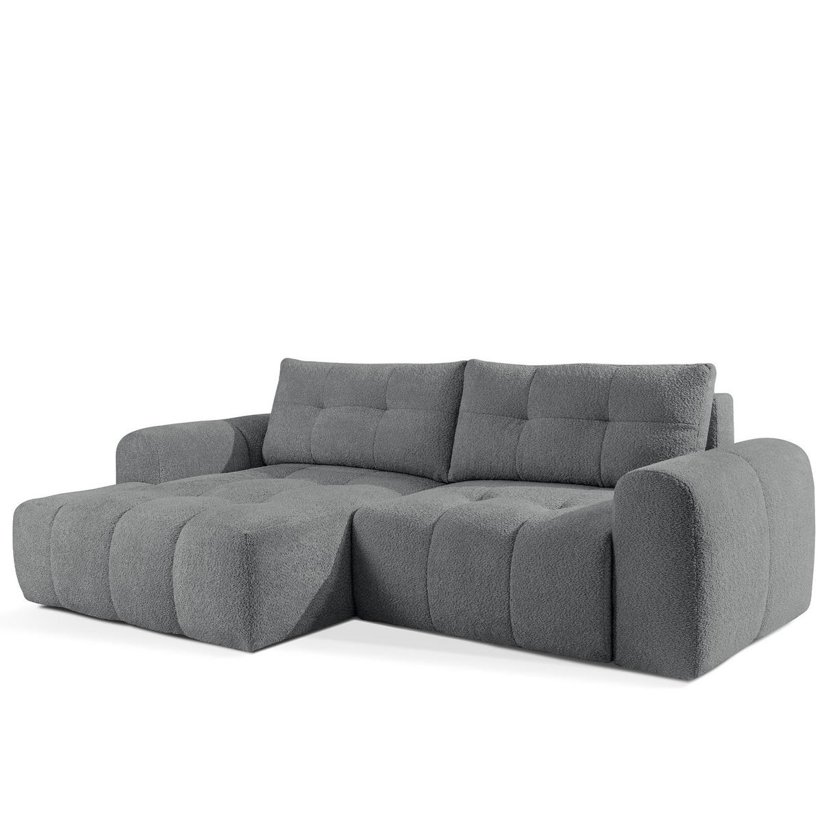 ECKSOFA MIT HOCKER RAVIA, Bouclé, Dunkelgrau - Dunkelgrau, Holz/Textil (96/50cm) - KONSIMO®