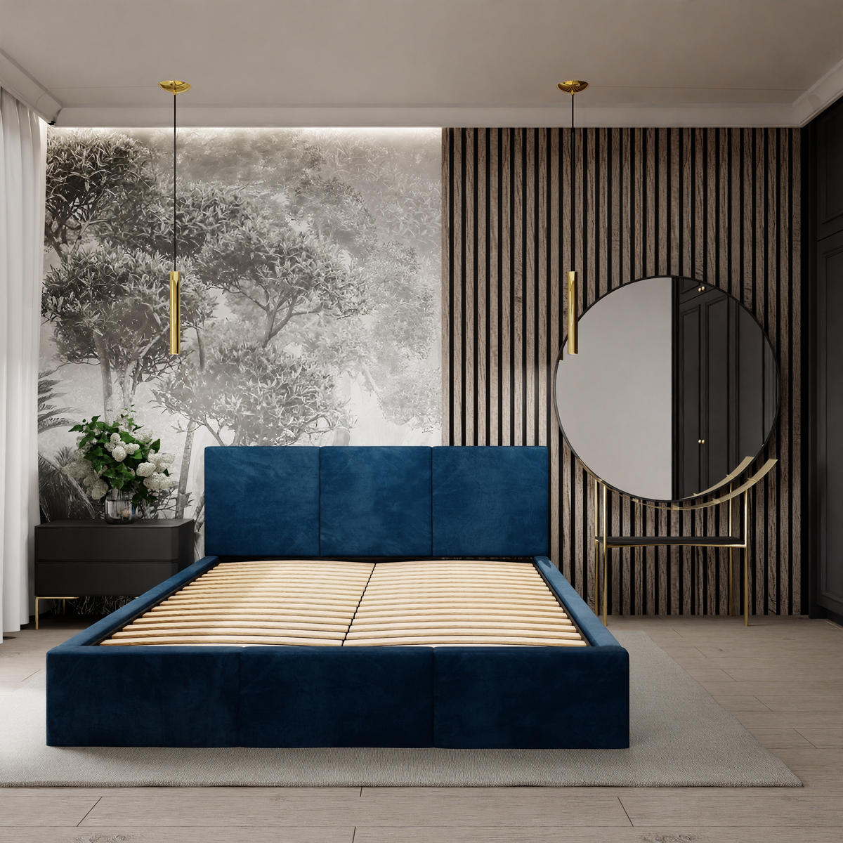 POLSTERBETT mit Stauraum Dunkelblau 120x200cm Kopfteil 120cm - Dunkelblau, Holzwerkstoff/Textil (120/200cm) - Muralo