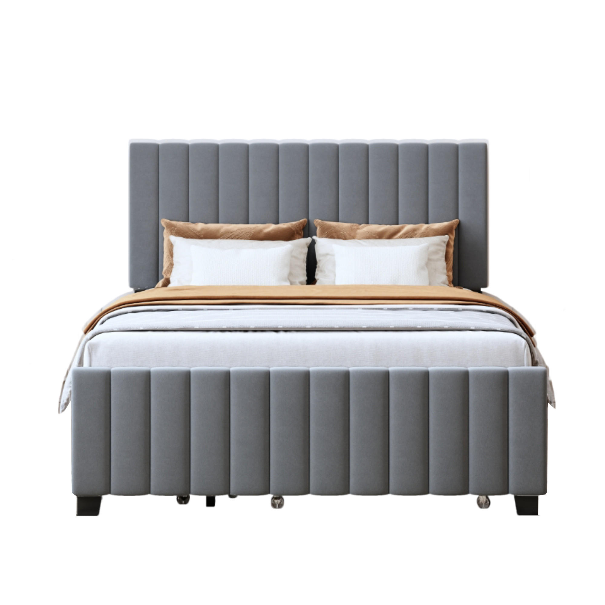 POLSTERBETT 140/190 cm Grau mit Ausziehbett und zwei Schubladen - Grau, Textil (140/190cm) - OKWISH