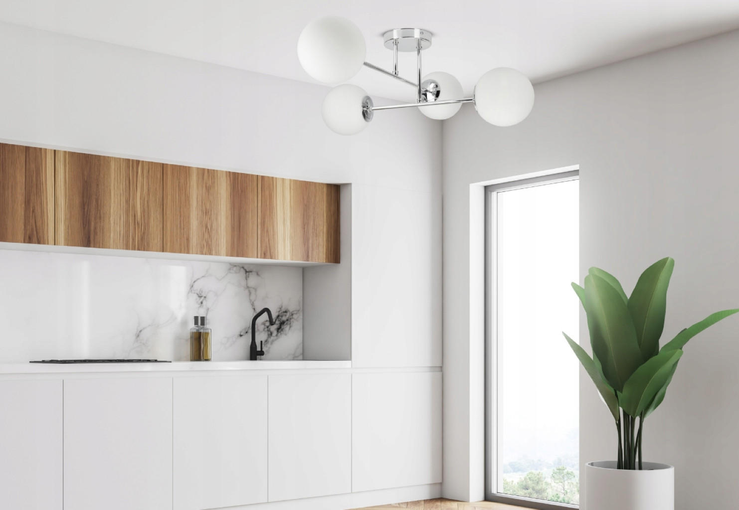 Thumbnail - kiki design Deckenleuchte, Silbereichen, Silber, Weiß, Weiß Hochglanz, Metall, Glas, 58x30x58 cm, Lampen & Leuchten, Inn...