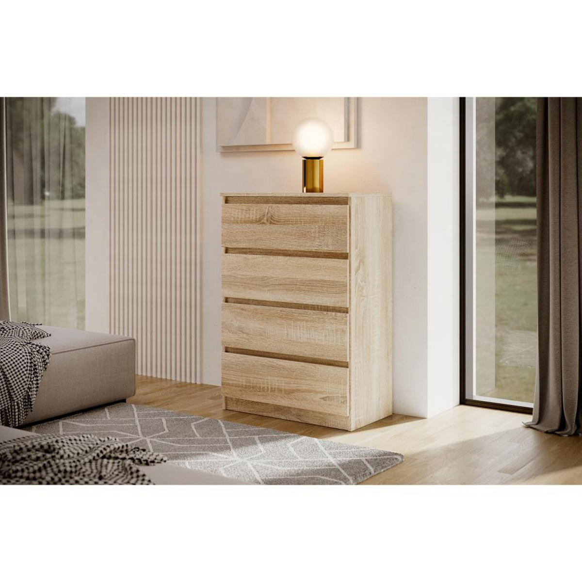 KOMMODE Lemon 70 cm mit vier Schubladen eiche Sonoma - Sonoma Eiche, Holzwerkstoff (70/102/39cm) - Beautysofa