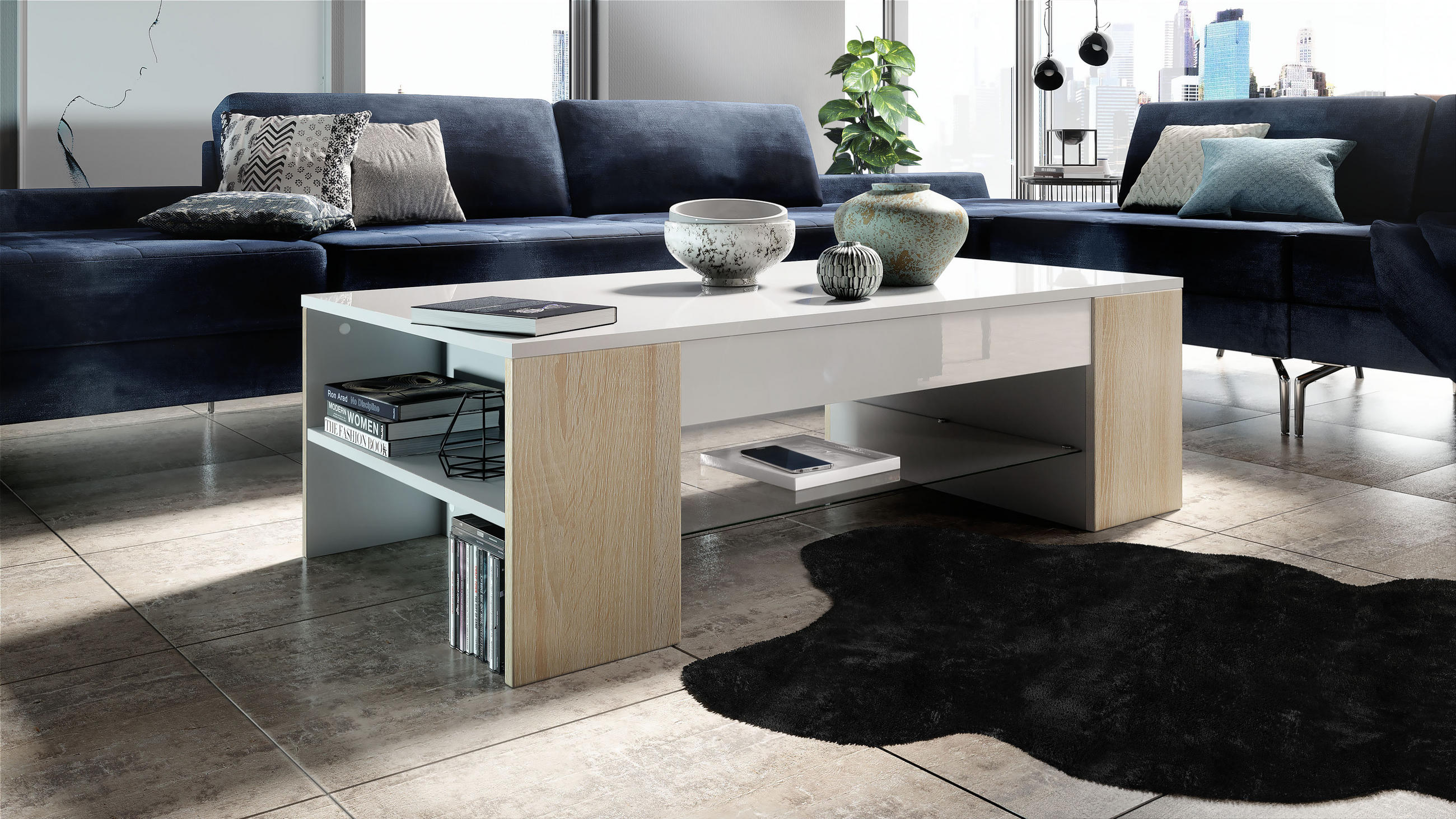 COUCHTISCH Clip Blenden in Eiche sägerau - Eiche San Remo, Holzwerkstoff (60/118/37cm) - Vladon
