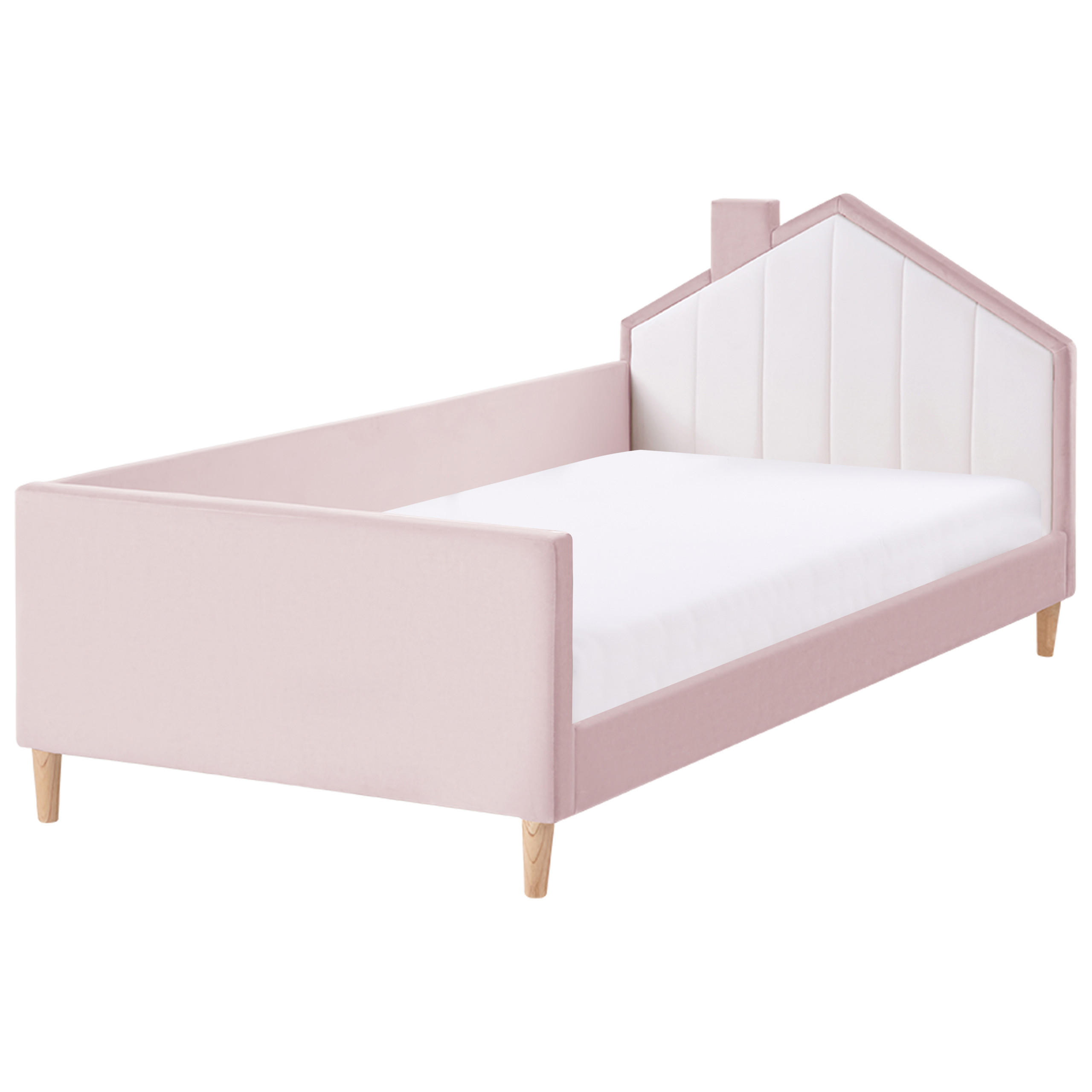 KINDERBETT Haus Samtstoff 90/200 cm Rosa Kervan - Pink, Textil (90/200cm) - Beliani