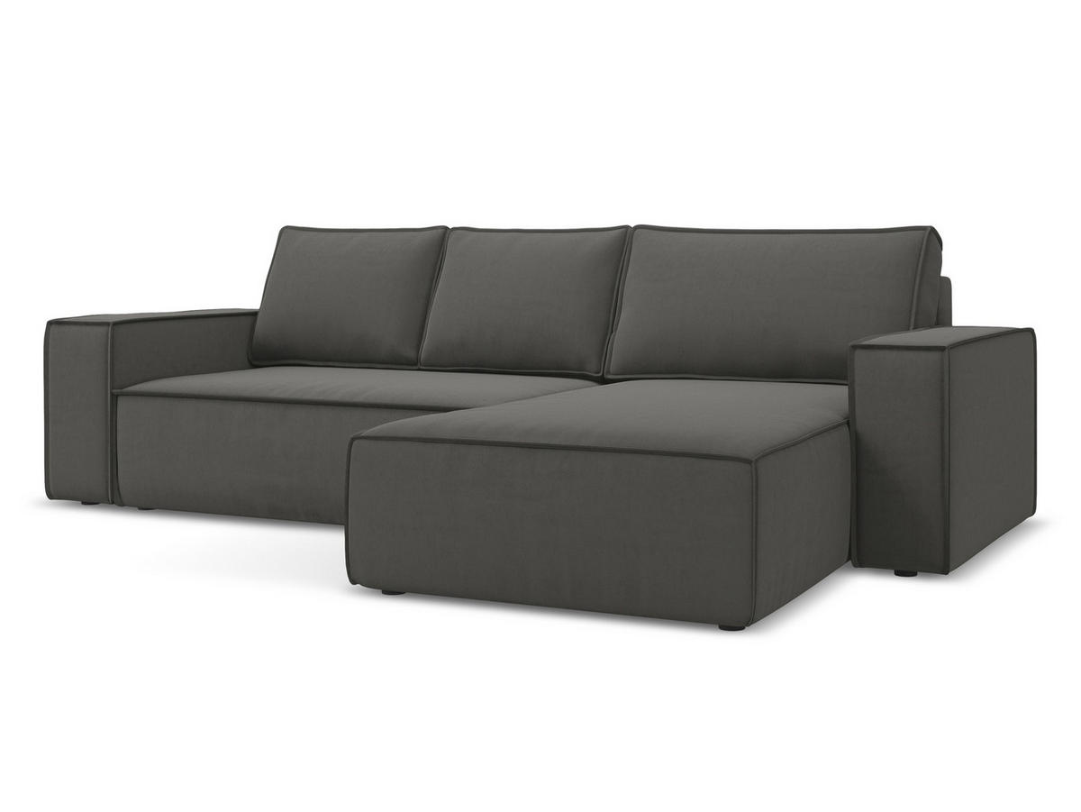 ECKSOFA mit Schlaffunktion Samt Stoff Grau - Dunkelgrau/Schwarz, Kunststoff/Textil (290/185cm) - Makamii