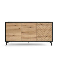SIDEBOARD Boulia Schwarz mit Fischgrätfronten in Eiche 154 cm - Eichefarben/Schwarz, Holzwerkstoff/Metall (154/77/39cm) - Selsey