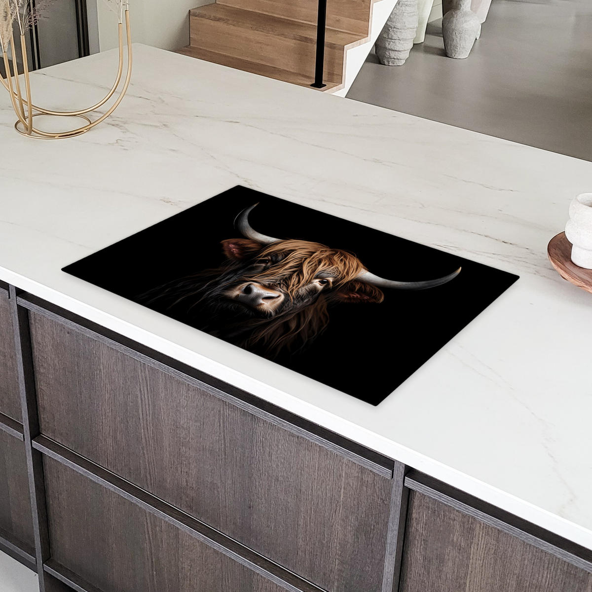 HERDABDECKPLATTE Schottischer Highlander - Porträt - Schwarz - Tier 80x52 cm - Braun, Kunststoff (80.2/0.2/52.2cm) - MuchoWow