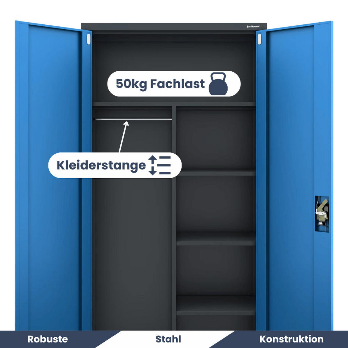 MEHRZWECKSCHRANK Metall abschließbar REKL 185x90x45cm Anthrazit-Blau - Anthrazit, Metall (90/185/45cm) - DELUKE