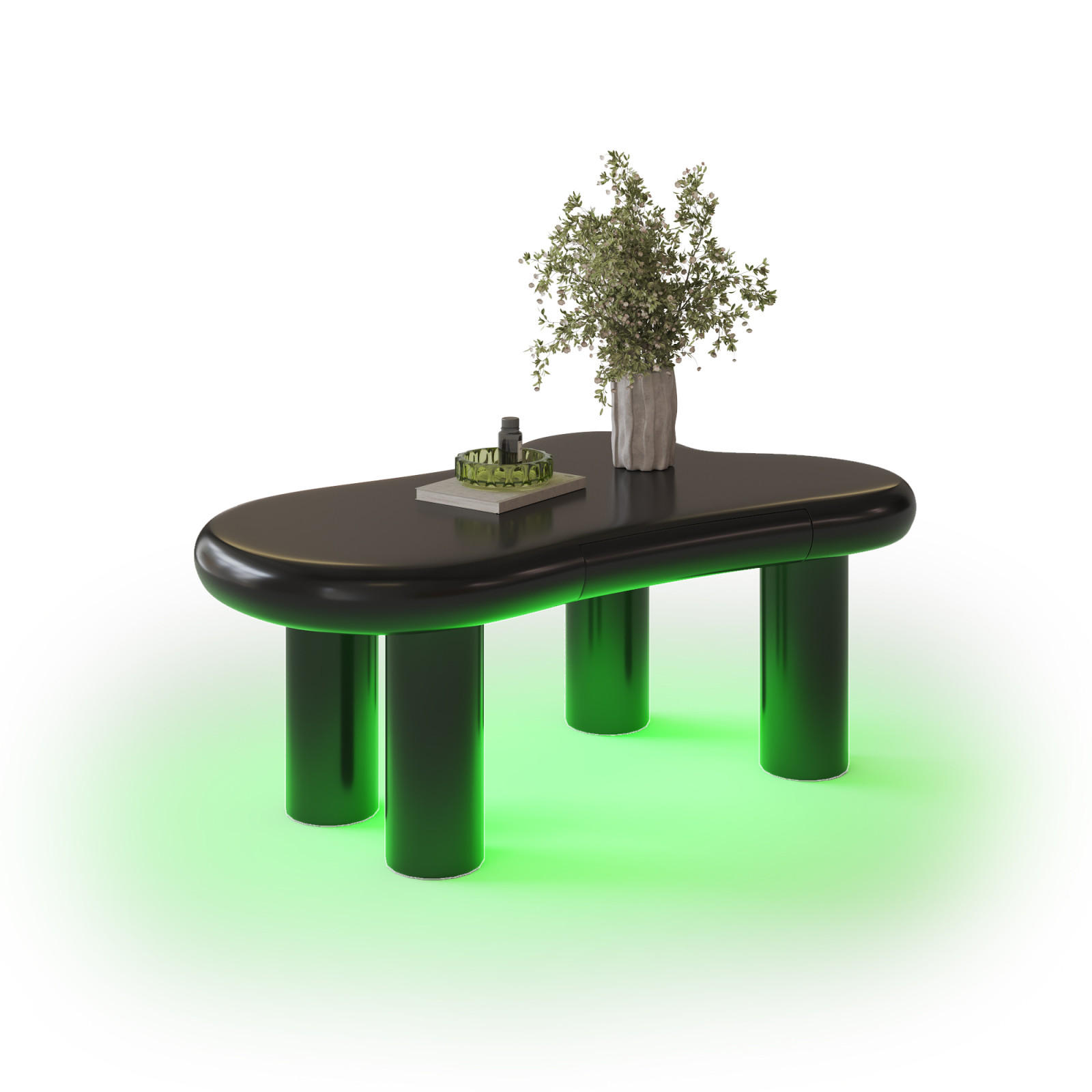 COUCHTISCH Schwarz in Wolkenform mit LED und Schubladen - Schwarz, Metall (98/65/40cm)