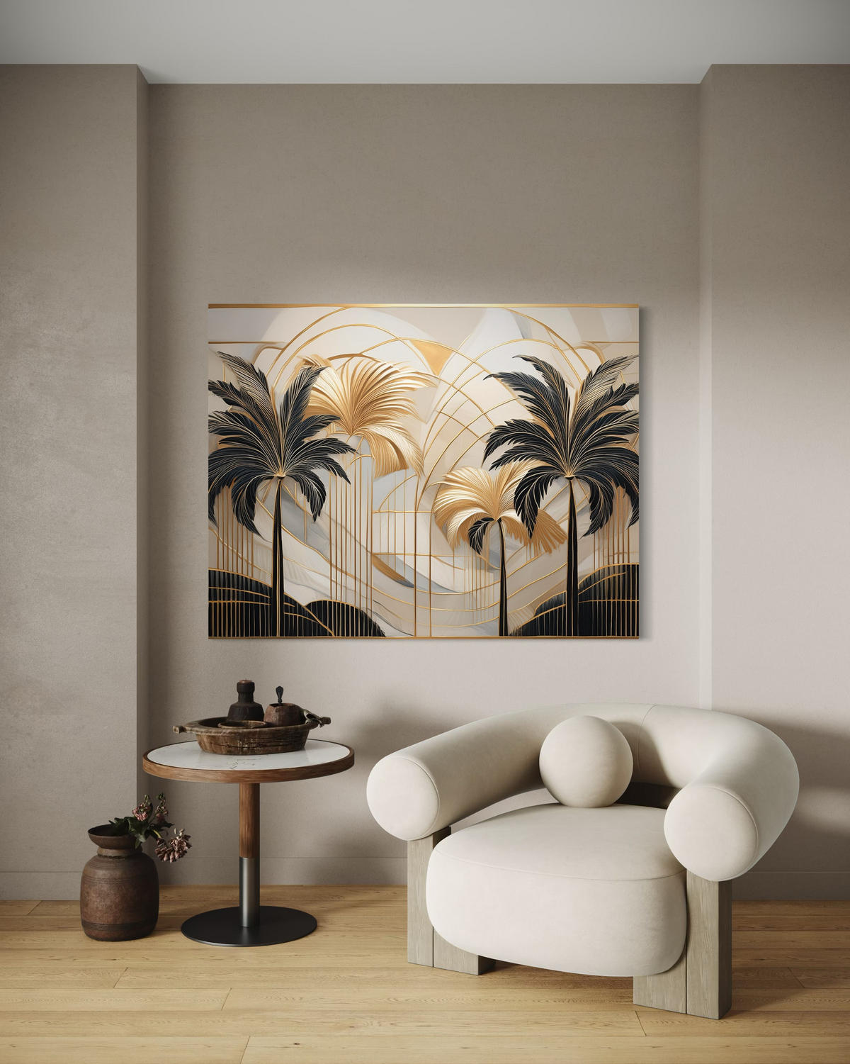 WANDBILD tropische palmen - Beige, Textil (60/40cm) - Feeby