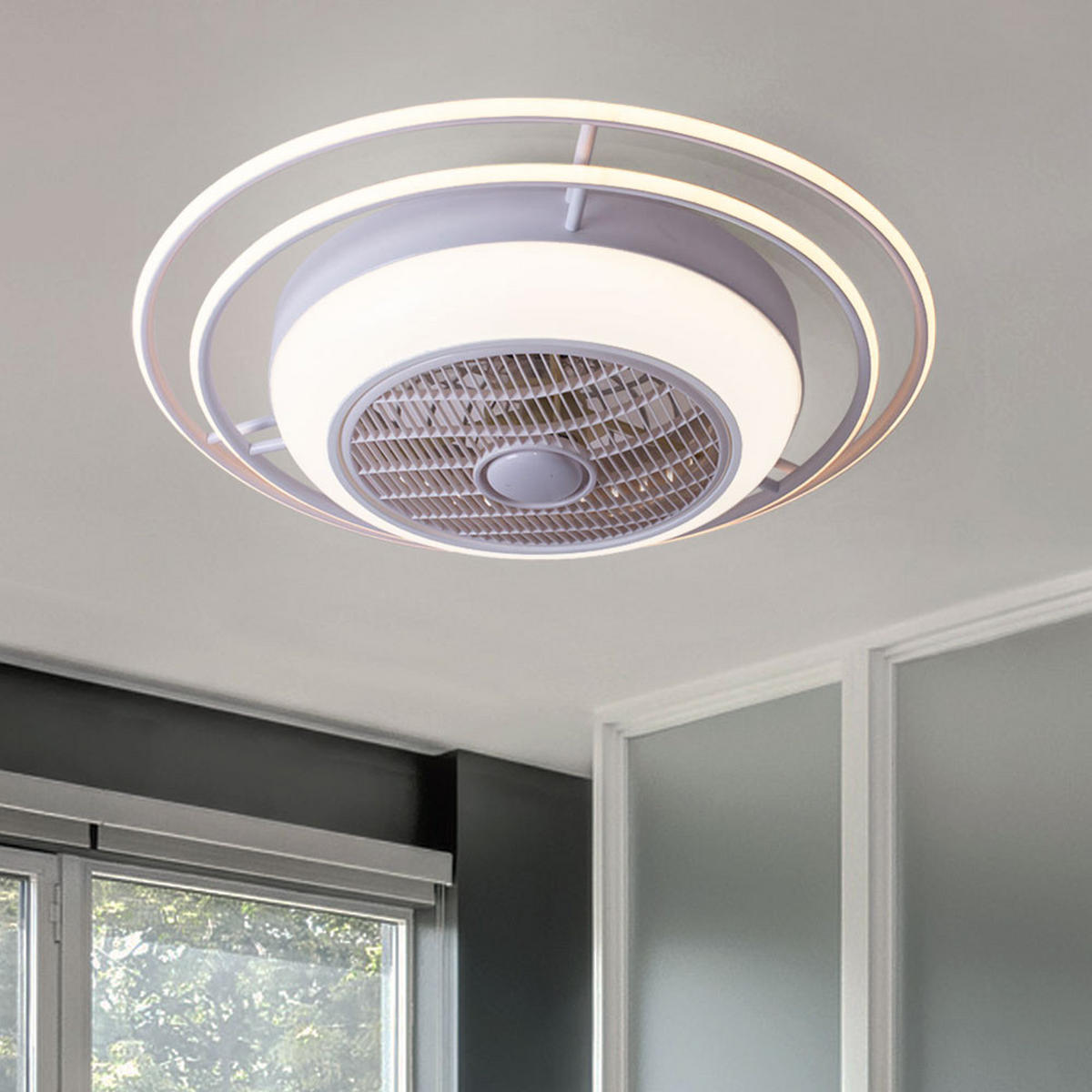 LED DECKENLEUCHTE Romario Weiß mit Ventilator - Weiß, Metall (73/73/23cm) - Globo Lighting