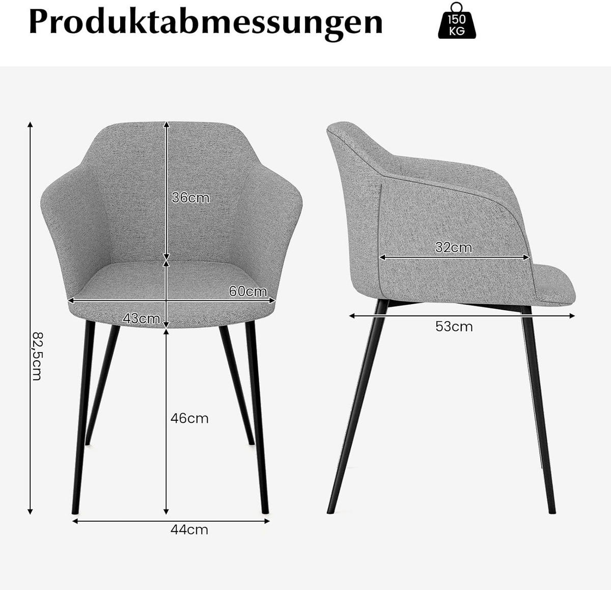 ESSZIMMERSTÜHLE Hellgrau - Hellgrau, Metall (53/83/60cm) - COSTWAY