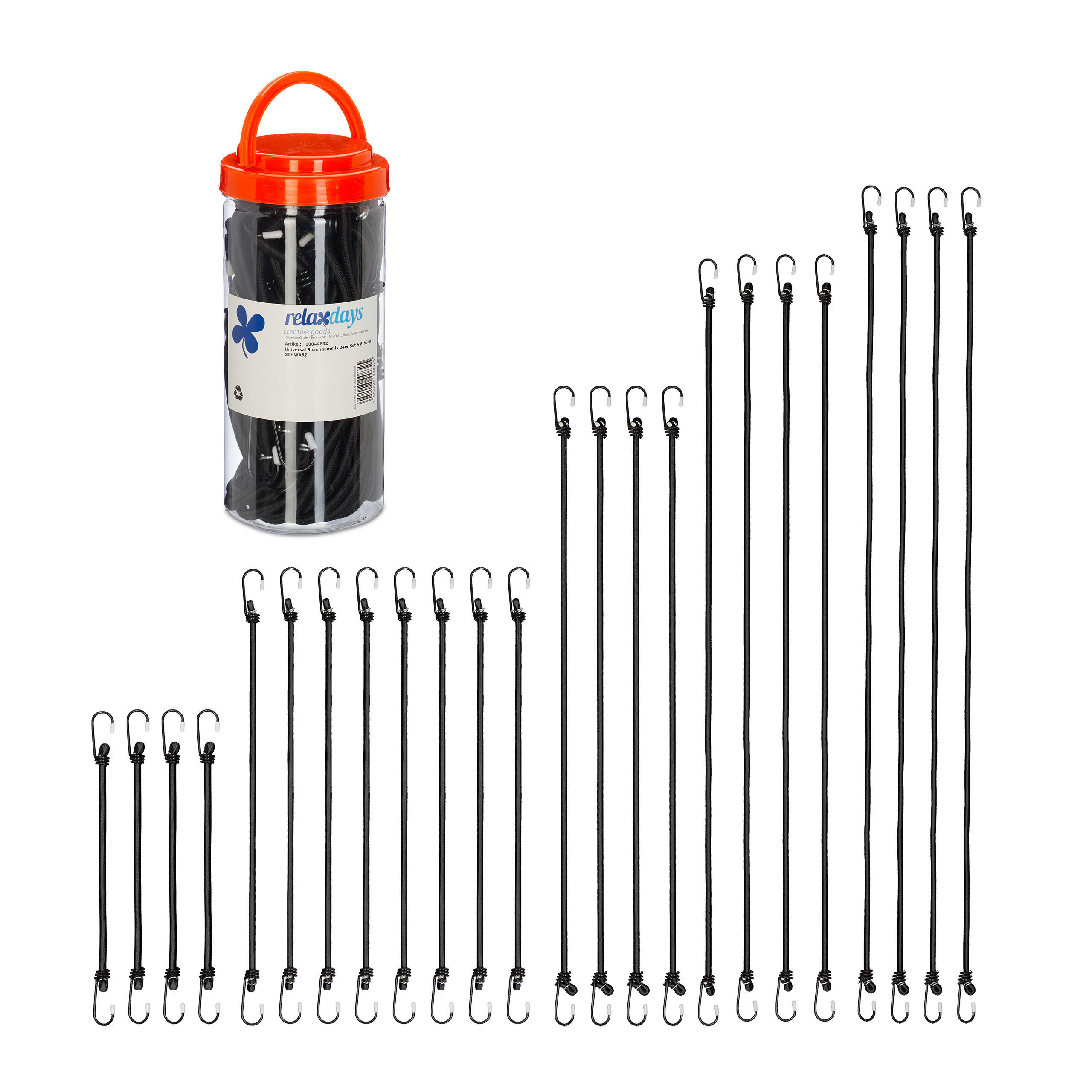 24XGUMIČKY - čierna, kov/plast (1.5/2.5/93cm) - Relaxdays