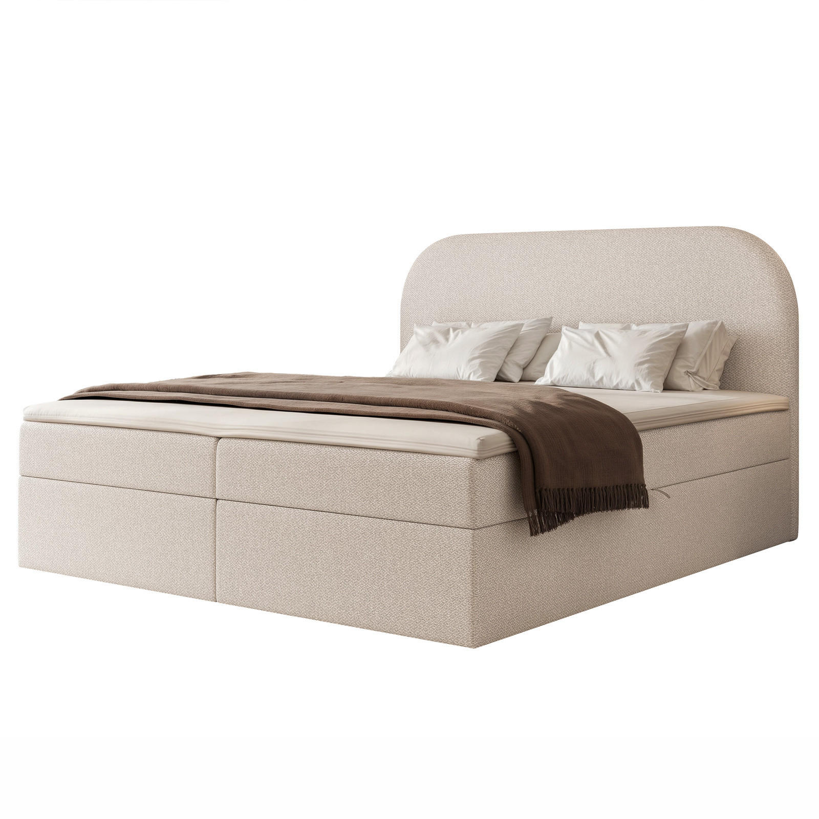 BOXBETT FUZZI 160x200 cm Beige (Stoff Lumi) - mit 2 Bettkästen, Bonellmatratze und weichem Kopfteil - Beige, Holzwerkstoff/Textil (160/200cm) - Ravio