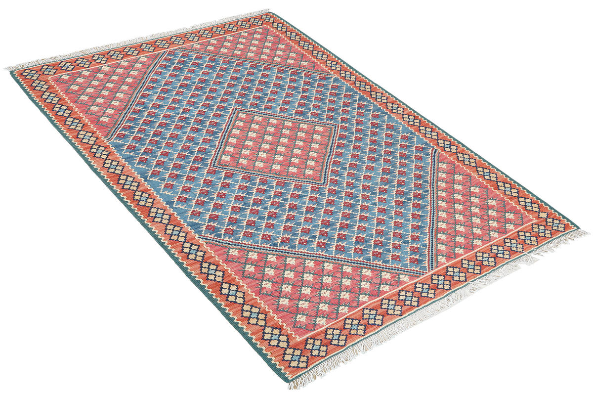 HANDWEBTEPPICH Kelim Senneh Blau 150/107 cm Schurwolle - Blau, Textil (107/150cm) - Looma