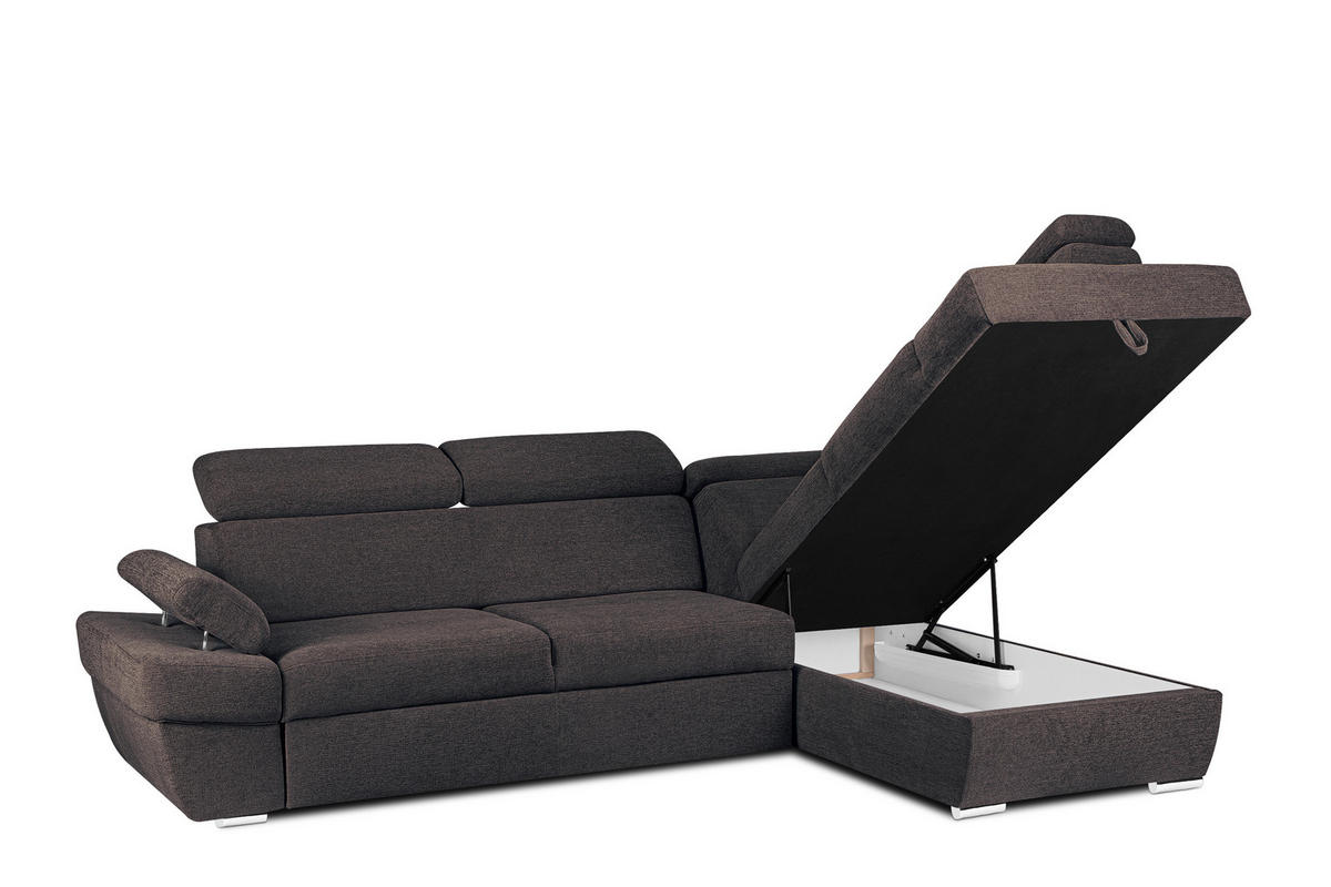 SCHLAFECKSOFA RATLO rechts 4/5-Sitzer mit Bettkasten in Lederoptik, grau - Silberfarben/Schwarz, Textil (270/190cm) - KONSIMO®