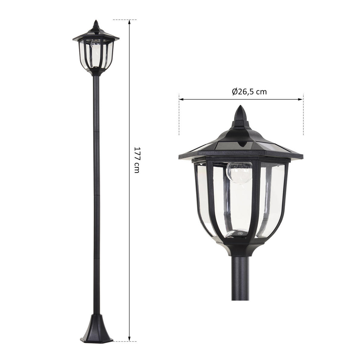 GARTENLATERNE, Schwarz, ABS (Kunststoff), Edelstahl - Schwarz, Kunststoff (26.5/26.5/177cm) - Outsunny