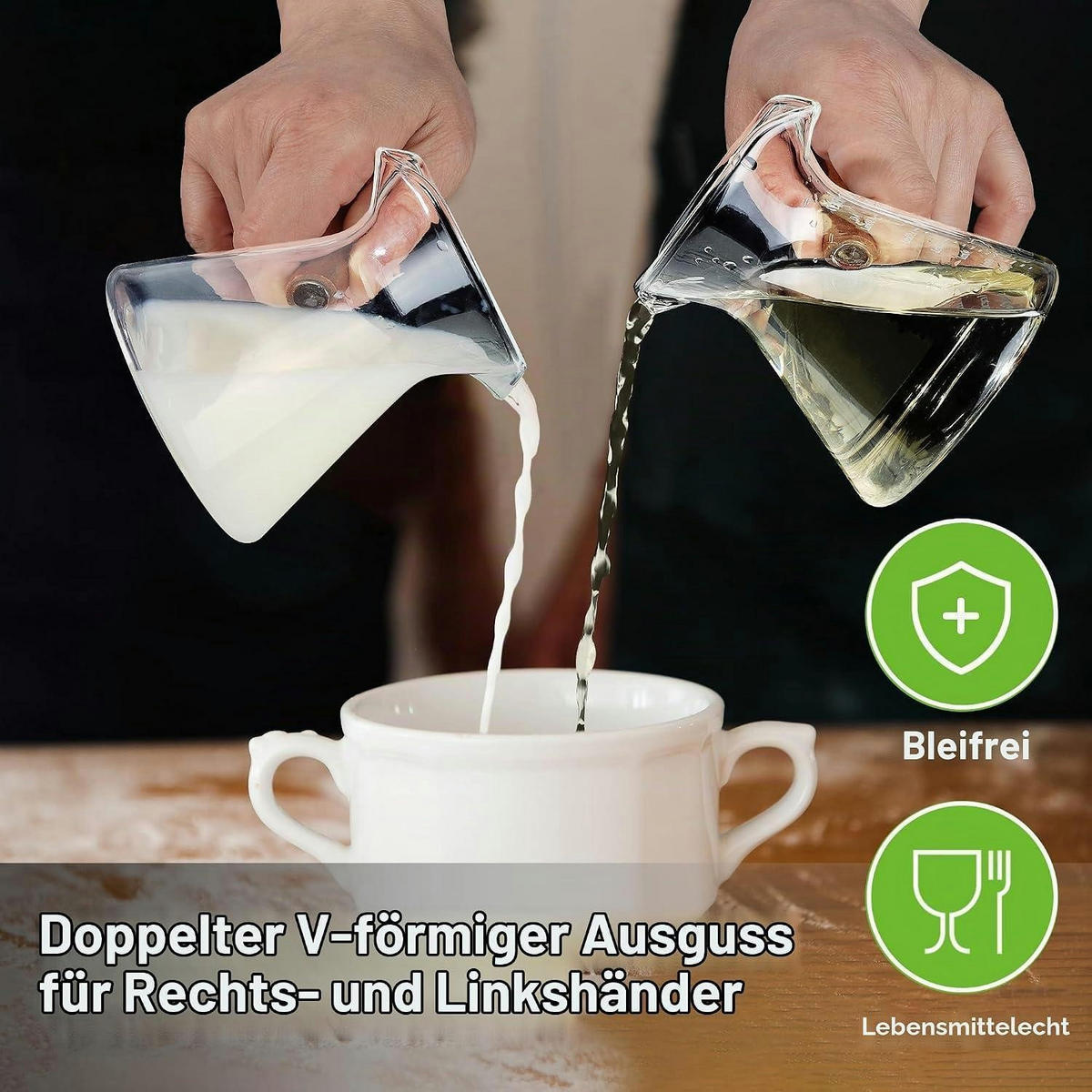 MESSBECHER Glas mit Holzgriff 180 ml - Transparent, Glas (0.18L)