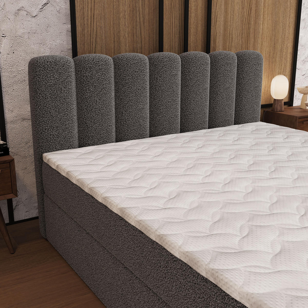 BOXBETT CELLA 180x200 cm mit Matratze und Topper - Grau - Grau, Holz (180/200cm) - MASSENO