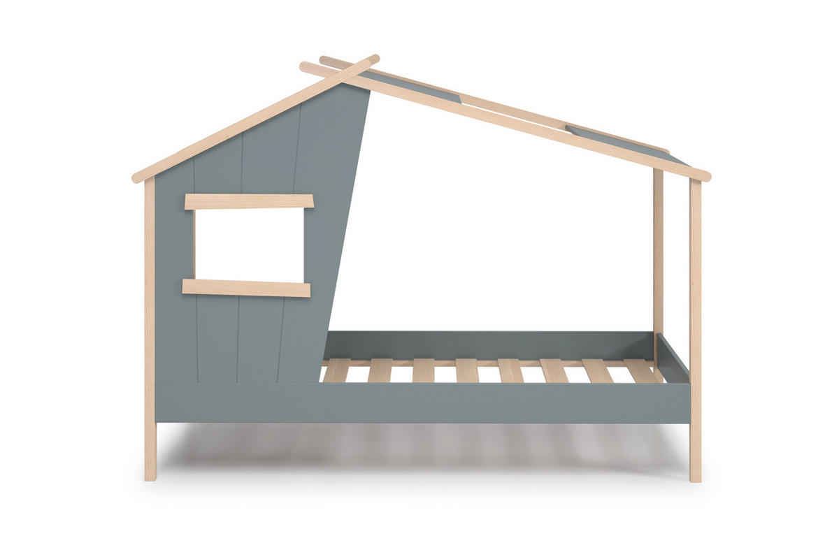 HÜTTENBETT mit schrägem Dach und verspieltem Fenster 90x190 cm 103/215,4/158.5 cm - Grün, Holz (90/190cm) - Calicosy