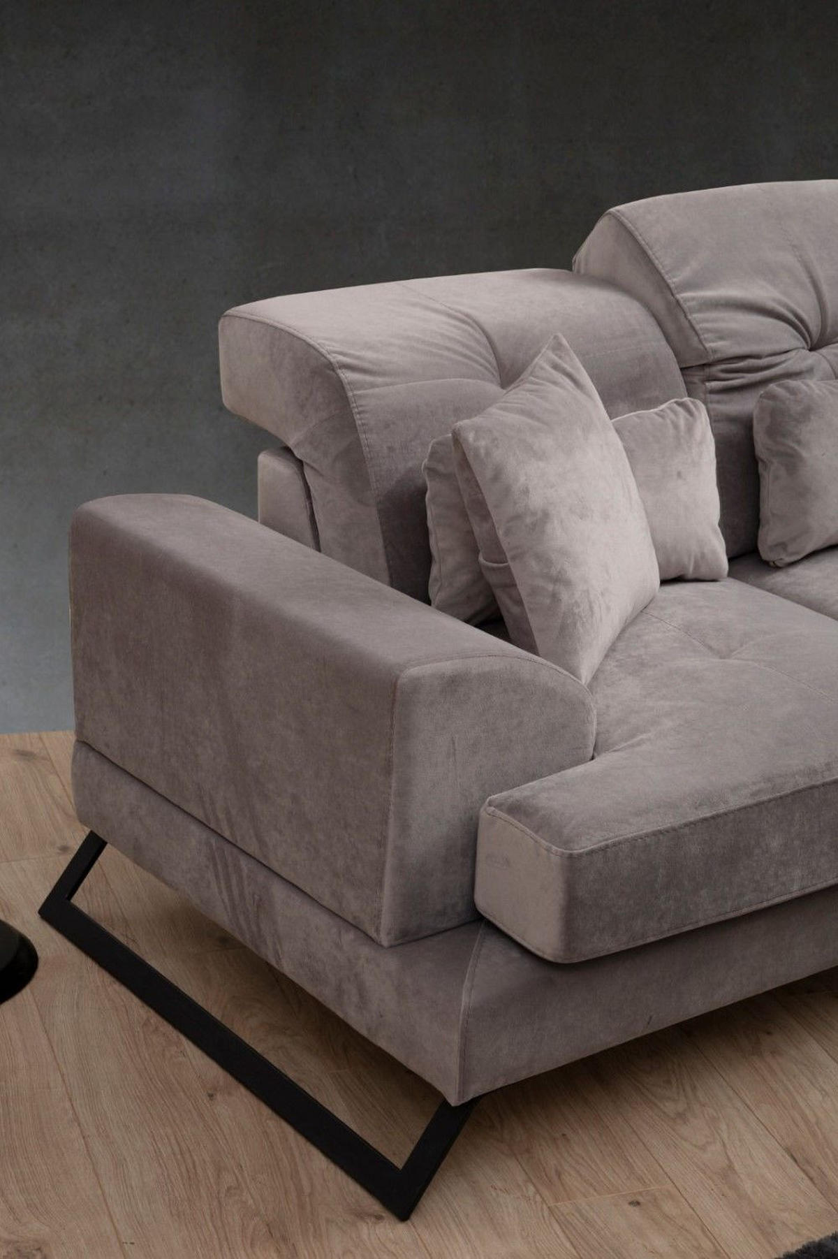 ECKSOFA mit verstellbarer Rückenlehne - Hellgrau/Schwarz, Holz/Textil (304/190cm) - myHomelando