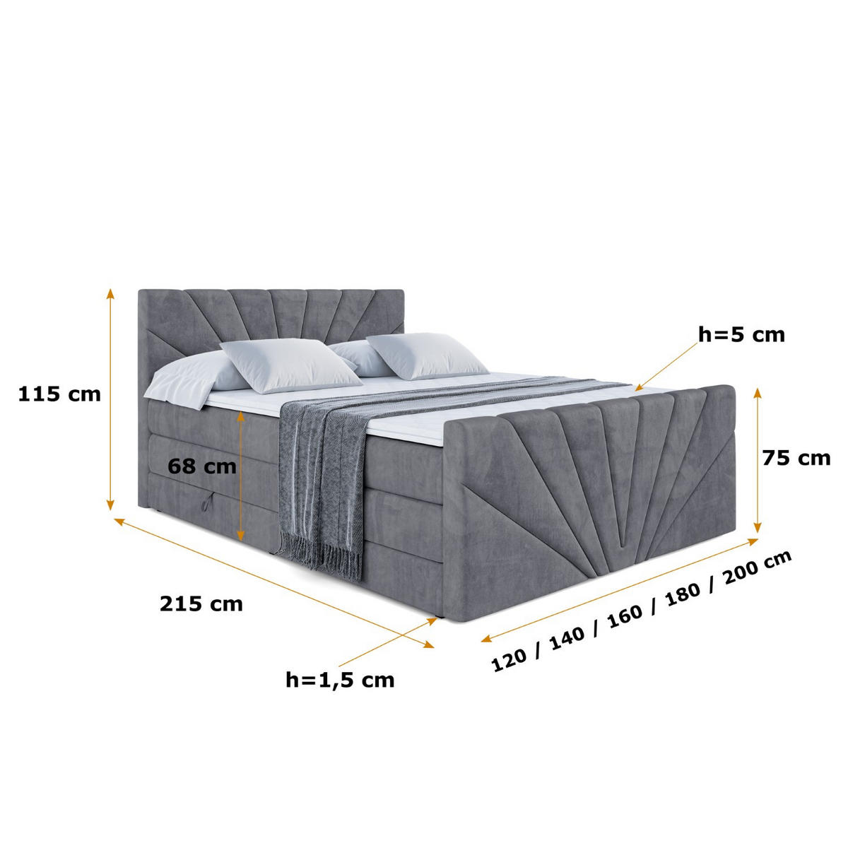 BOXSPRINGBETT MILTIO-Z KING - 180x200 - H3/H4 - Dunkelgrau - Dunkelgrau, Holzwerkstoff (180/200cm) - ALTDECOR