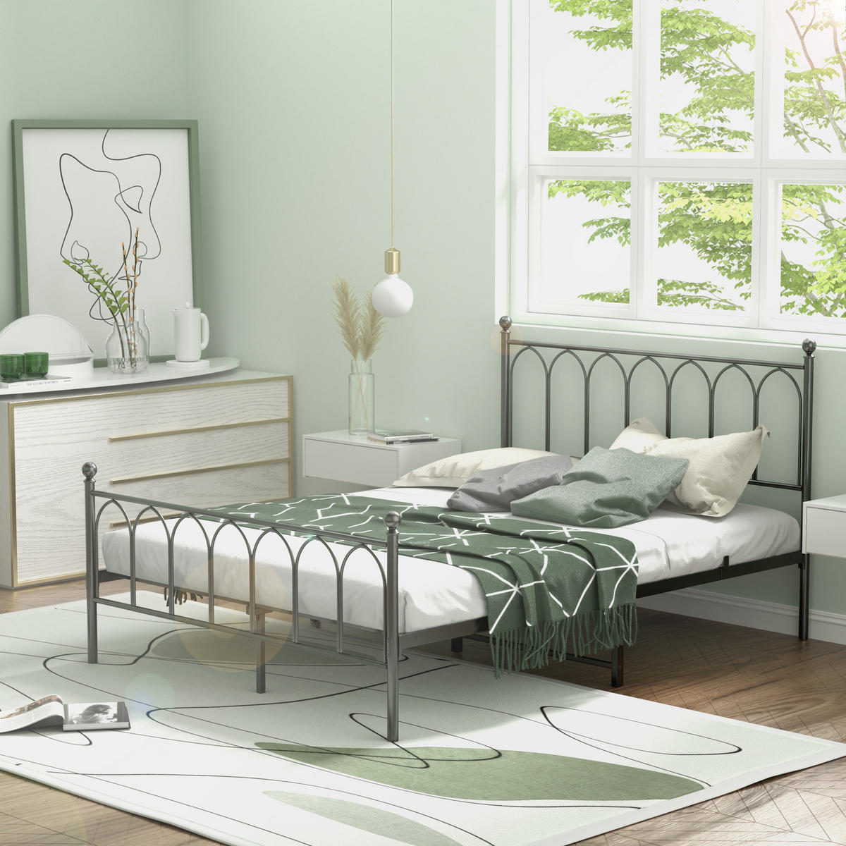 METALLBETT 140/200 mit Stauraum unter dem Bett, mit Lattenrost, Schwarz - Schwarz, Metall (140/200cm) - STILVORA