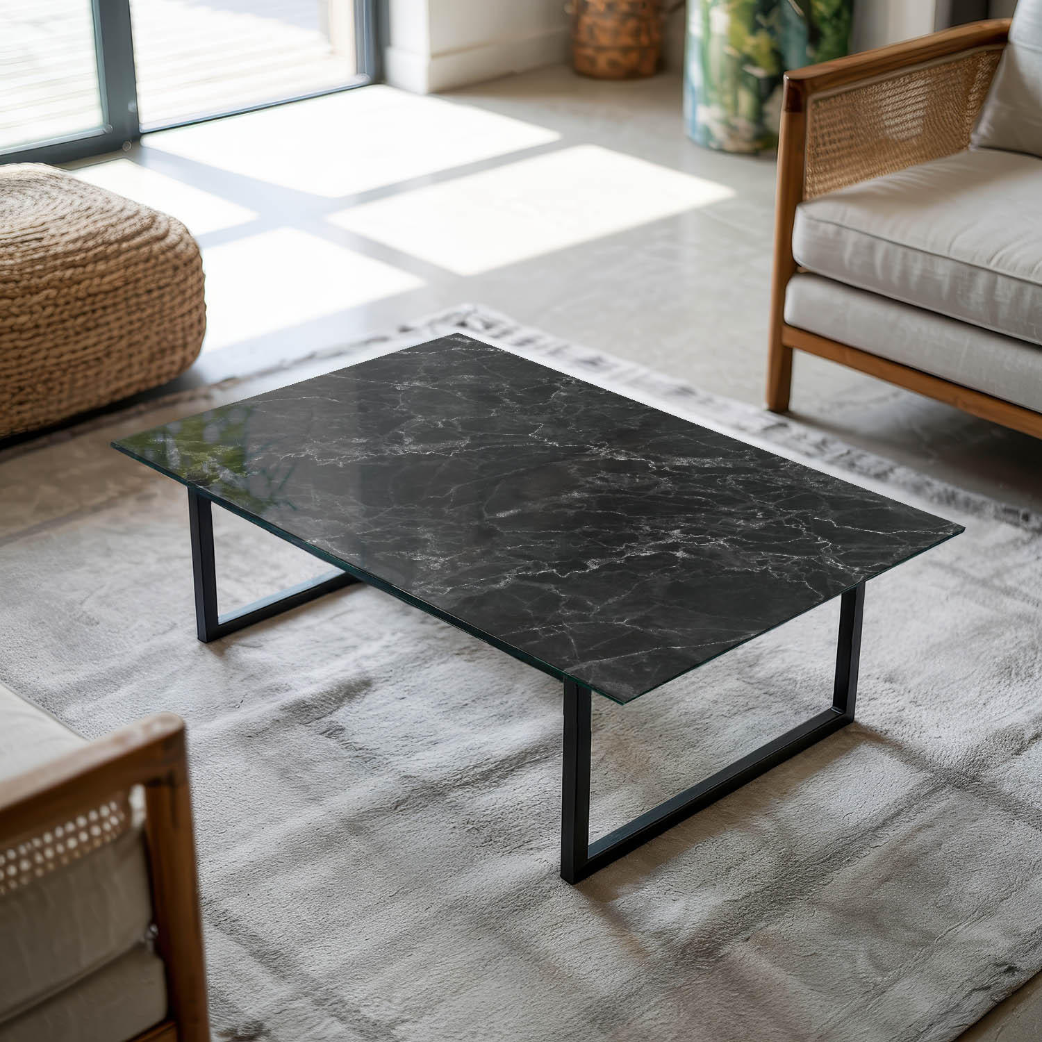 TISCHPLATTE 100x70 cm Marmoriert mit Aderung - Dunkelgrau/Hellgrau, Glas (100/70/0.4cm) - TULUP