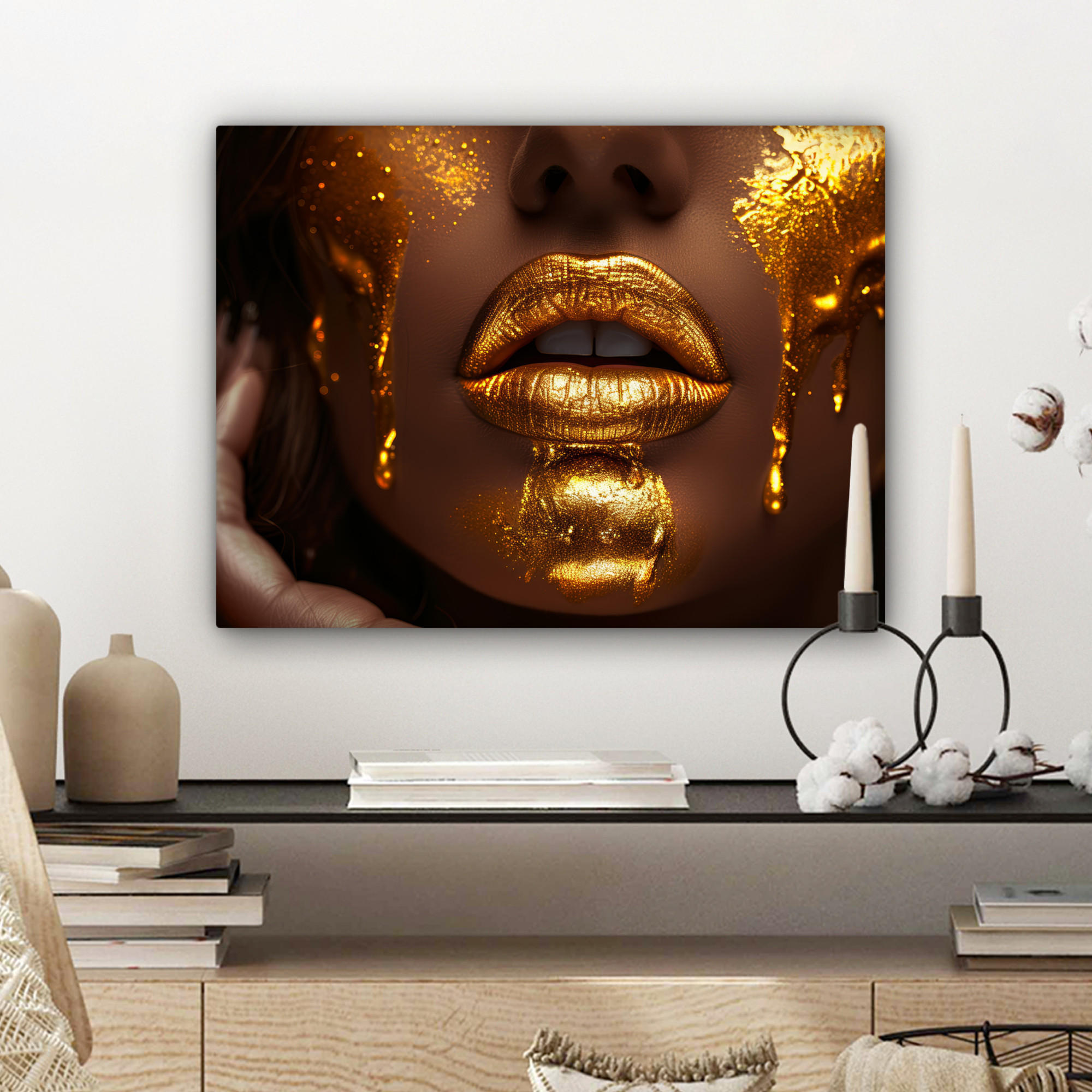 LEINWANDBILD Frau - Gold - Luxus - Porträt 40x30 cm - Goldfarben, Textil (40/30cm) - MuchoWow
