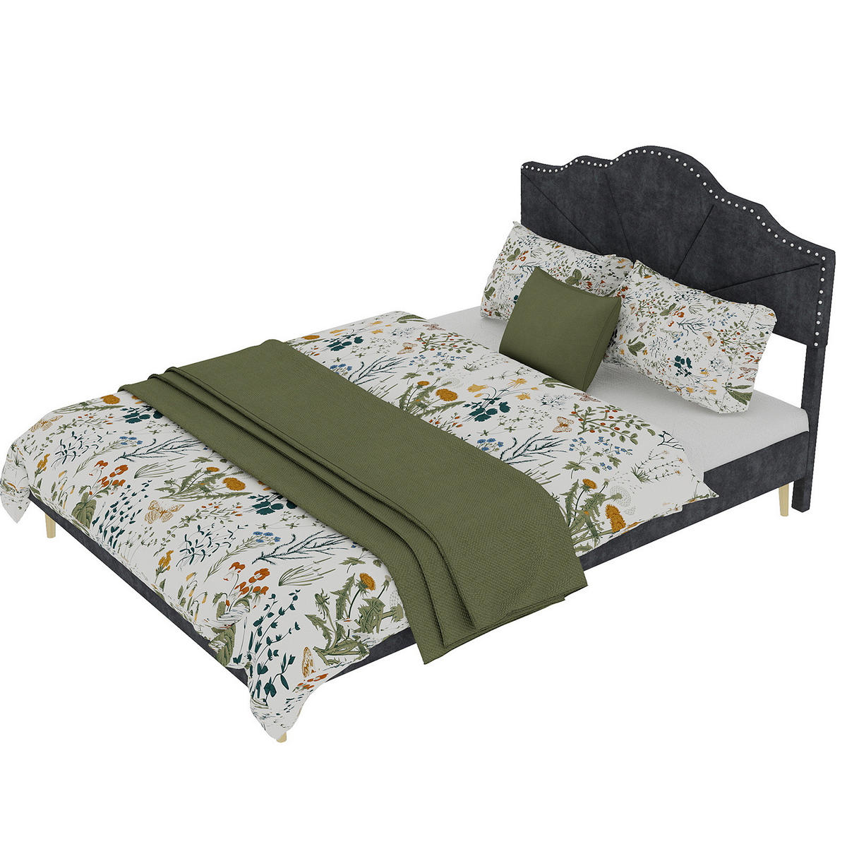 ČALÚNENÁ posteľ 160/200 cm s geometrickým čelom a lamelovým roštom, robustná a elegantná, Sivá - sivá, textil (160/200cm) - Redom