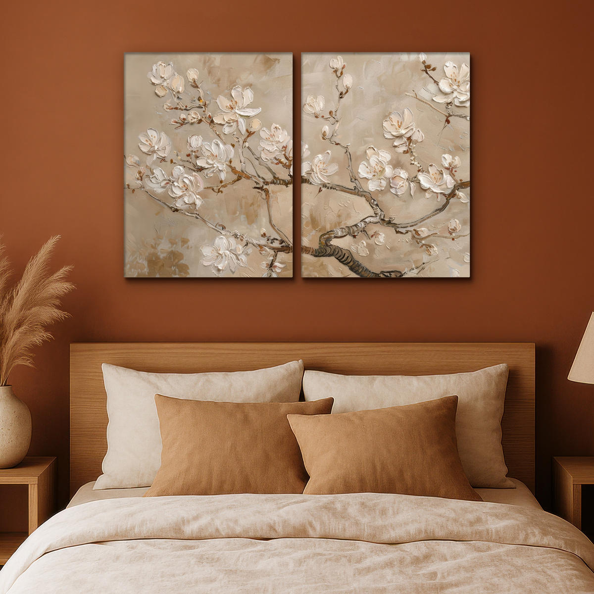 LEINWANDBILD 2er Set Beige - Blüte - Modern 100x70 cm - Greige, Textil (100/70cm) - MuchoWow