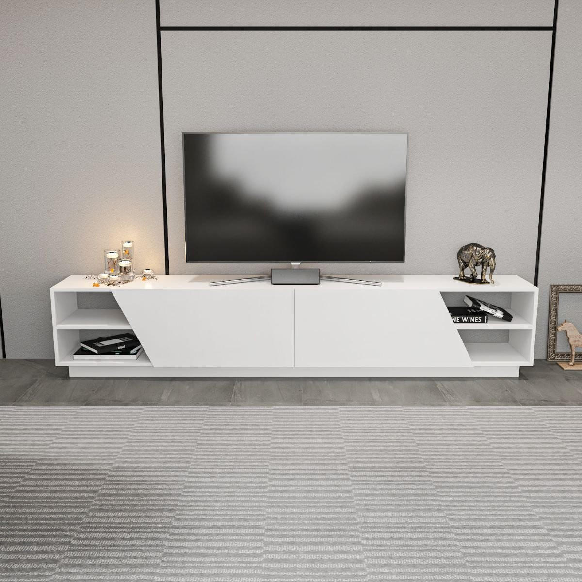 TV-MÖBEL 4 Regale 2 Türen L240 cm - Rhodes - Weiß, Holzwerkstoff (37.1/47.4/240cm) - Calicosy