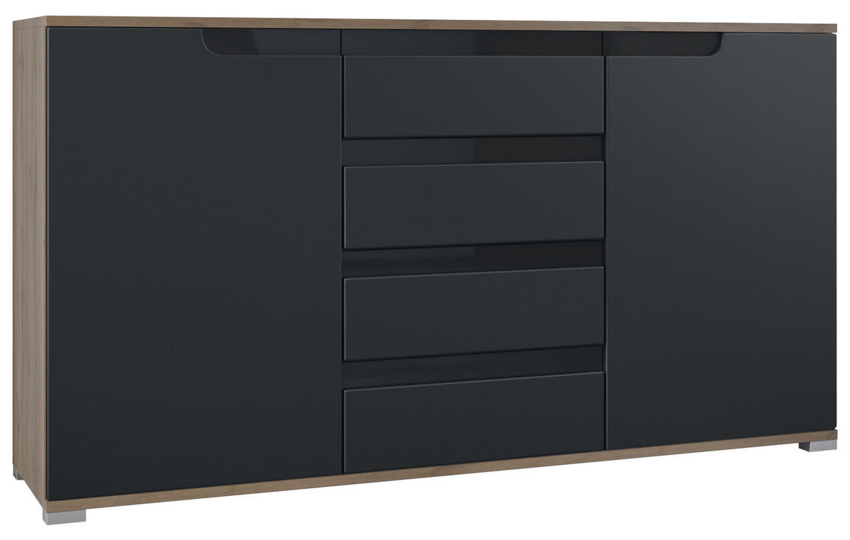 SIDEBOARD Sylt Schwarz matt / Schwarz Hochglanz - Schwarz, Holzwerkstoff (138.5/75.5/35cm) - Vladon