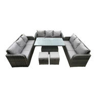 GARTENSOFA SET Polyrattan 11-Sitzer - Dunkelgrau/Grau, Glas/Kunststoff - Fimous